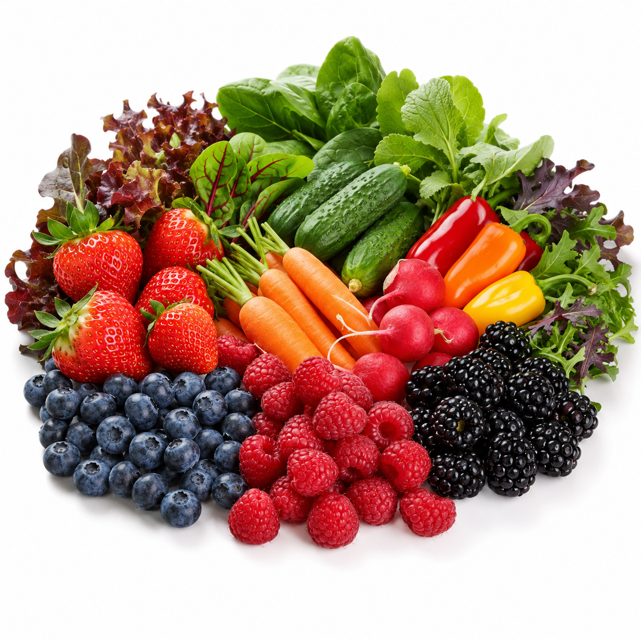 Berries y mini-verduras españolas: arándanos, frambuesas y baby vegetables